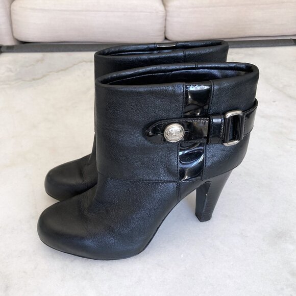 Coach black leather Gene ankle boots / booties, silver hardware, heels, buckles - Picture 3 of 9